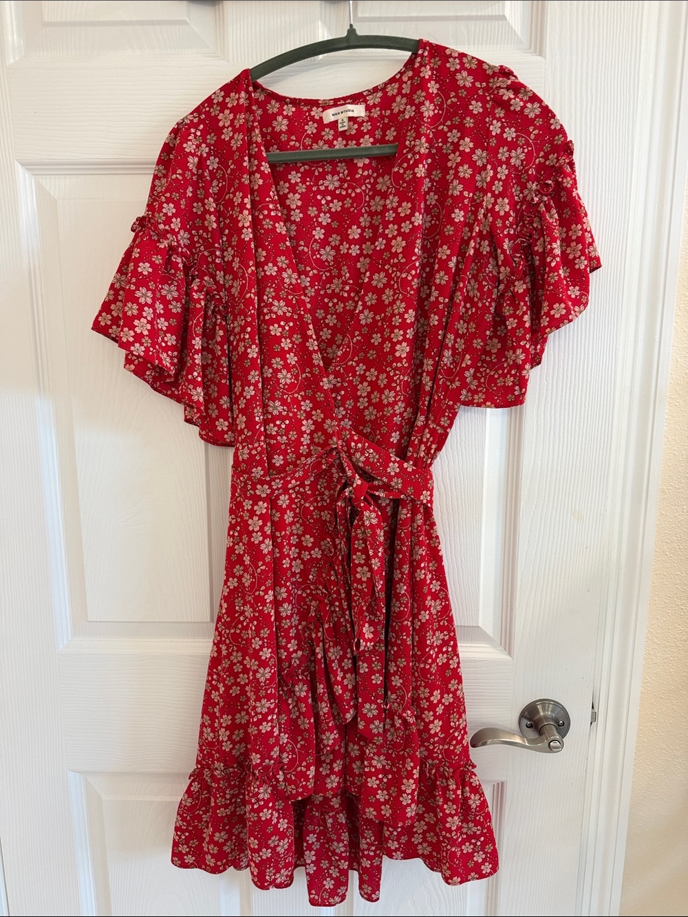 Max Studio Red Floral Tie-Front Dress